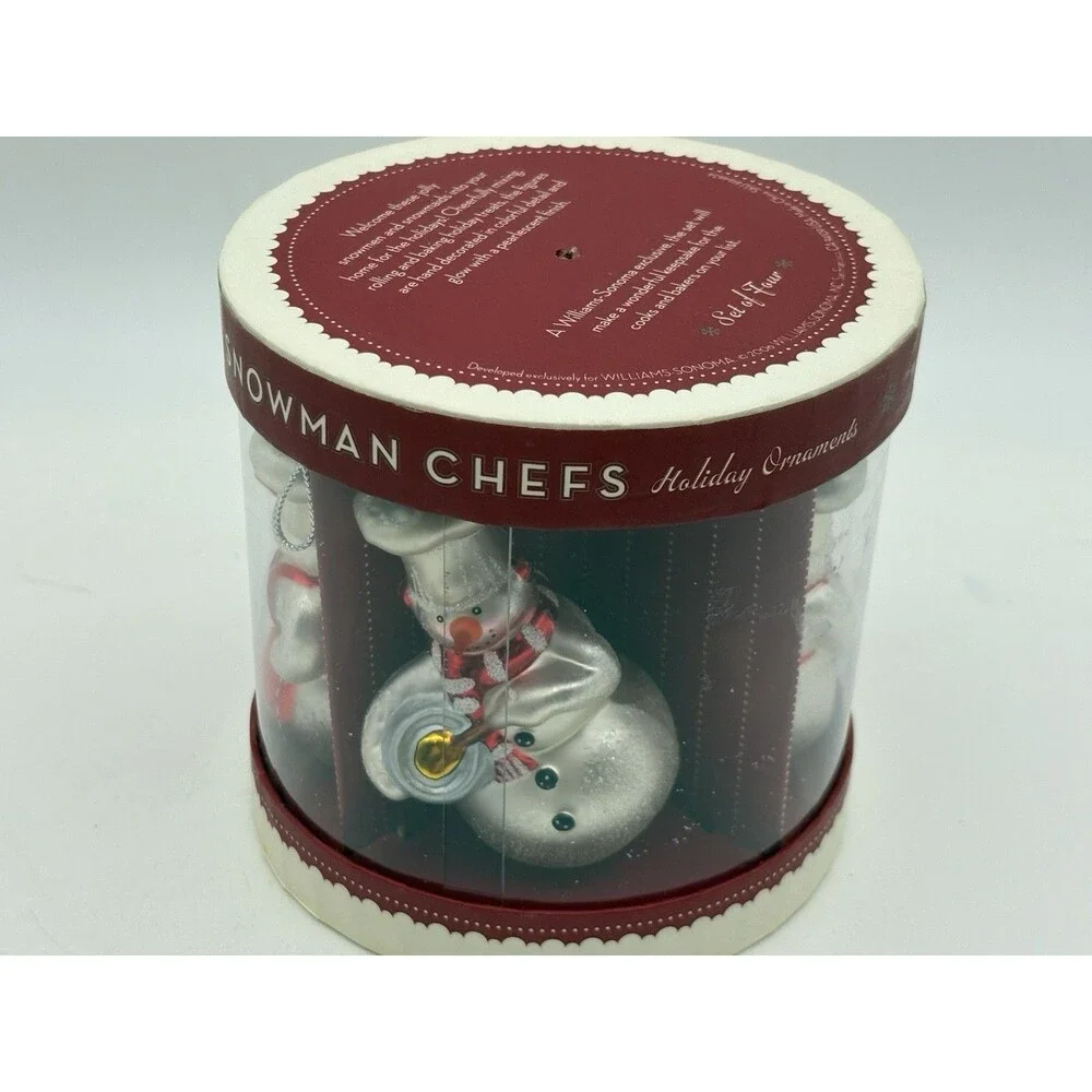 Williams Sonoma Snowman Chefs Ornaments Set of 4 2006 Glass Holiday